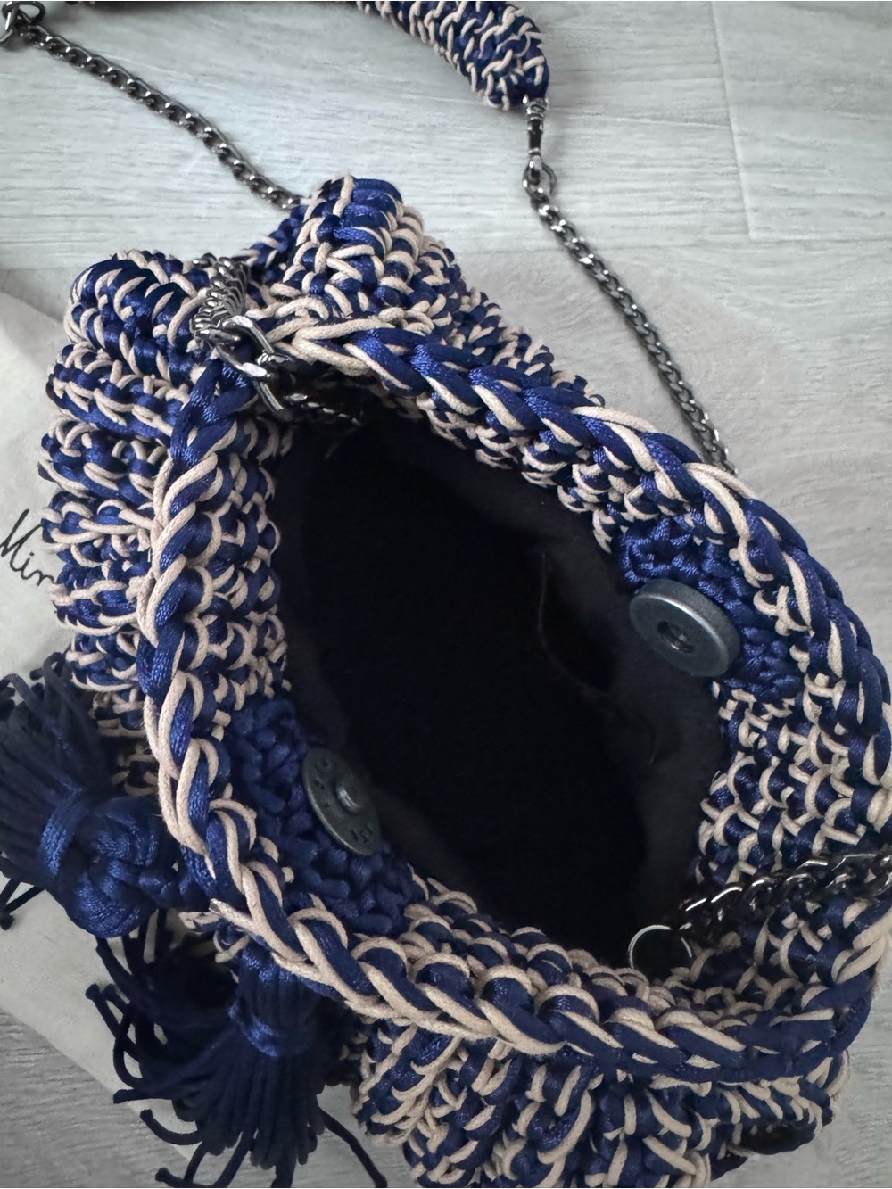 Navy & Cream Woven Crossbody with Tassels - Picture 3 of 3